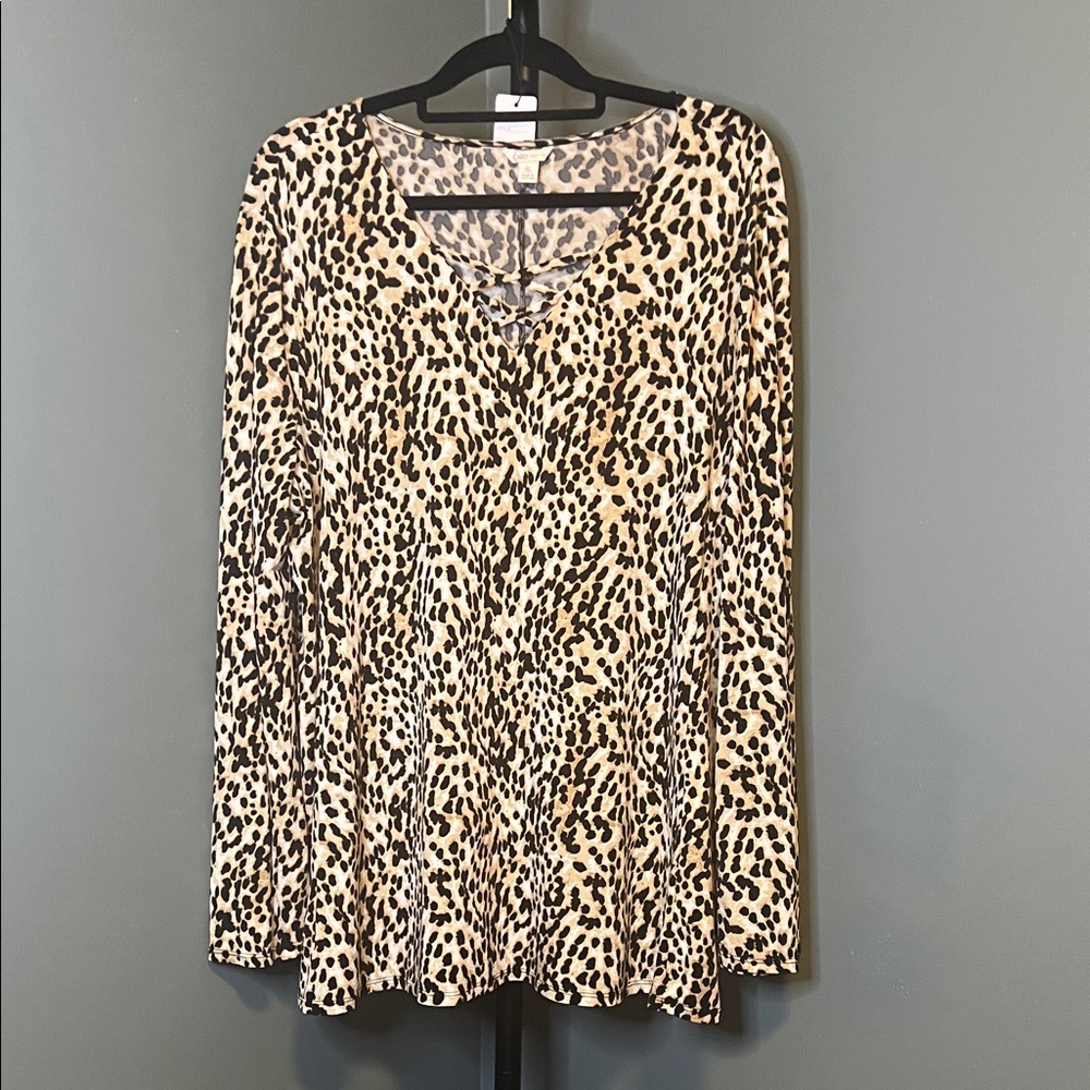 Cato Animal Print Tunic Top - Black and Cream